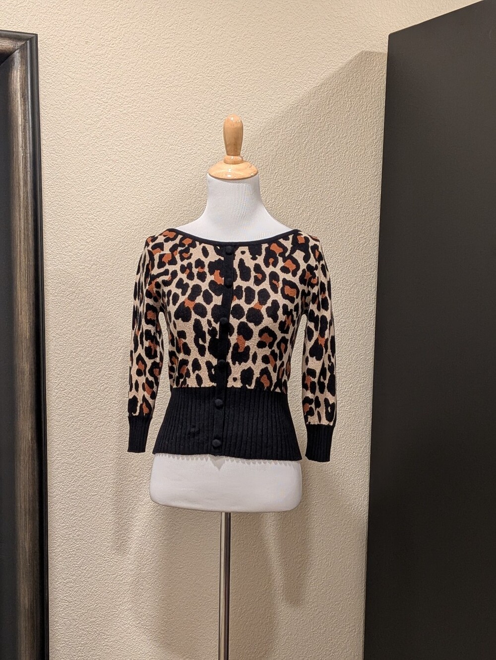 Collectif London Leopard Print Retro Knit Sweater Cardigan XXS